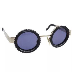 Chanel Round Sunglasses Eyewear Black Small Good